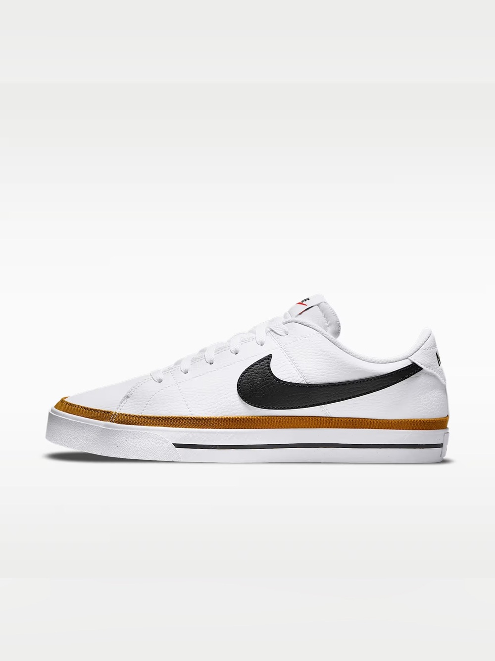 Nike White Leather Low-Top Sneakers with Black Swoosh and Brown Trim